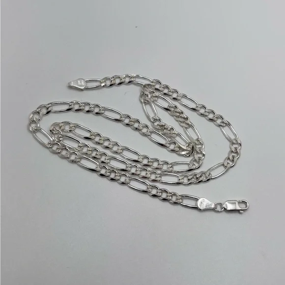 Solid 925 Silver Figaro link silver Chain for men diamond cut 24inch long